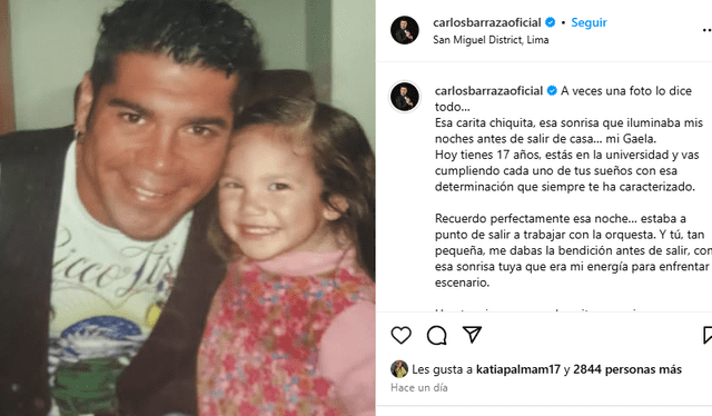 Mensaje de Carlos Barraza para su hija. Foto: Instagram Mensaje de Carlos Barraza para su hija. Foto: Instagram