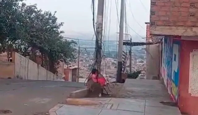  La inocente pequeña encontró en unos peligrosos cables una forma de jugar. Foto: composición LR/ TikTok/ @josepumarica   