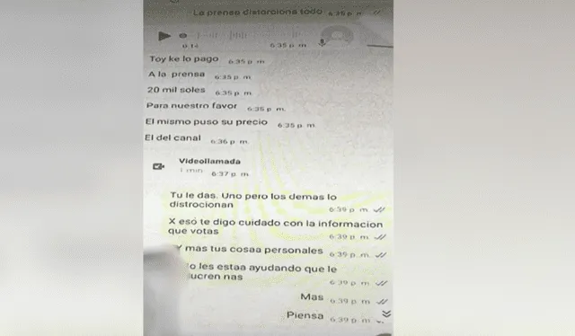  Revelan chat de Cuchillo en donde revela una presunta coima. Foto: Cuarto Poder    
