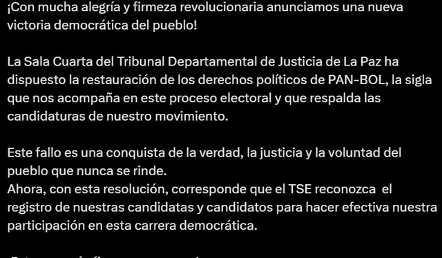 Evo Morales en su cuenta de X (antes Twitter). Foto: Captura/X Evo Morales en su cuenta de X (antes Twitter). Foto: Captura/X