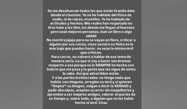 Influencer Jean Villón emitió extenso pronunciamiento sobre Cries in Quechua y Sr. Pollito. Foto: Jean Villón/ Instagram   