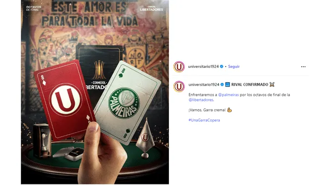  Universitario reacciona con emoción a su encuentro contra el Palmeiras. Foto: universitario1924/ Instagram   