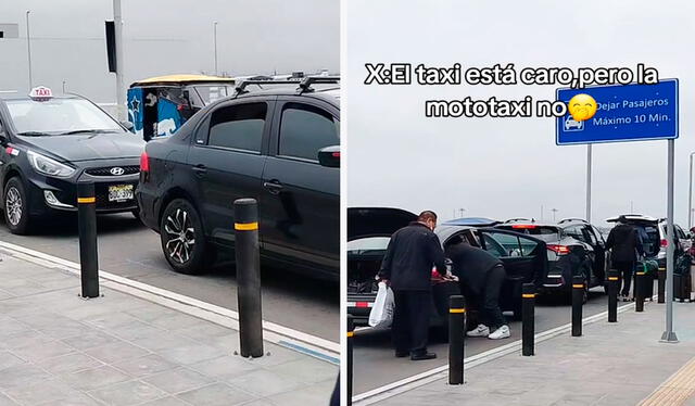  Las imágenes en TikTok generaron una ola de comentarios por los precios de los taxis en el nuevo aeropuerto Jorge Chávez. Foto: composición LR/ TikTok/ @peruanoqsr_oficial   
