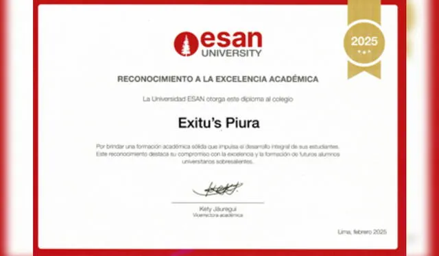 Además, la Universidad ESAN otorga un Diploma de Reconocimiento a la calidad educativa del colegio.   