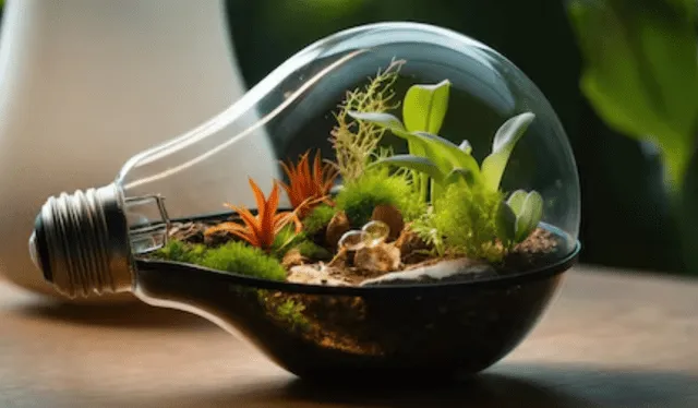  Puedes crear mini terrarios con un foco reciclado. Foto: FreePik   