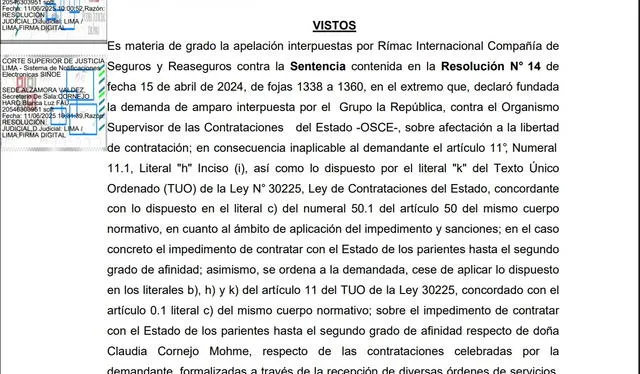 Sentencia de la Primera Sala Constitucional de Lima resuelve el caso de manera definitiva Sentencia de la Primera Sala Constitucional de Lima resuelve el caso de manera definitiva