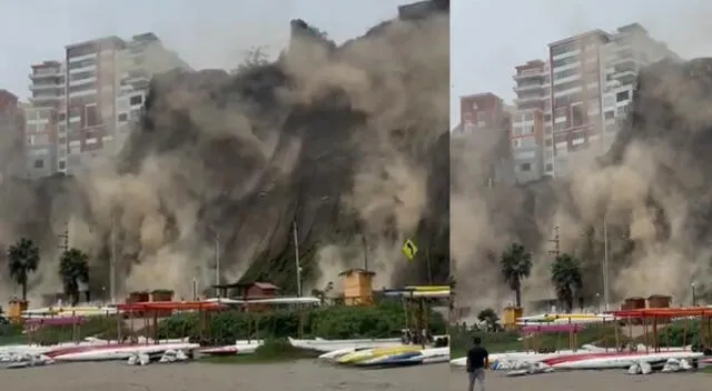 Parte del cerro la Costa Verde se derrumba tras el fuerte temblor Lima registrado. Foto: composición LR/Difusión Parte del cerro la Costa Verde se derrumba tras el fuerte temblor Lima registrado. Foto: composición LR/Difusión