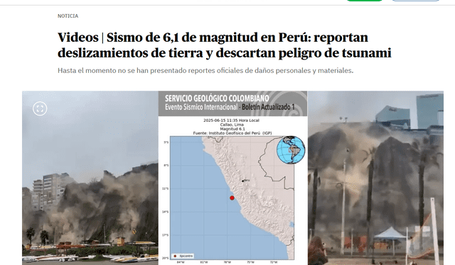 Imágenes registradas en la Costa Verde del Perú y su deslizamiento de tierra. Foto: El Tiempo Imágenes registradas en la Costa Verde del Perú y su deslizamiento de tierra. Foto: El Tiempo