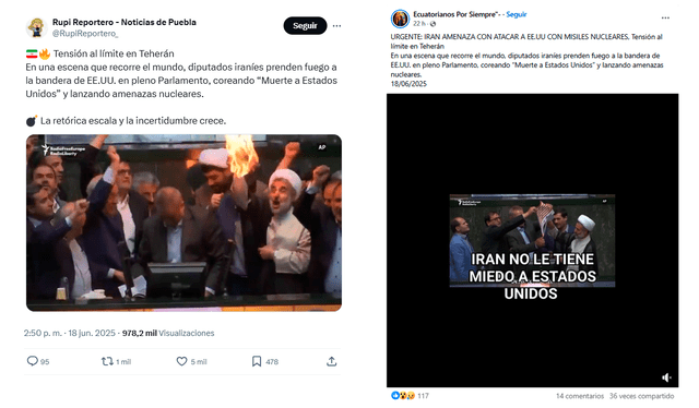 <em> Publicaciones desinformativas por las redes sociales de X y Facebook. Foto: capturas de pantalla.</em>   