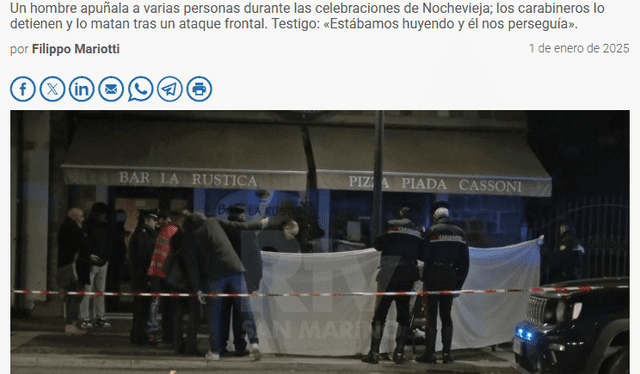 <em> Nota publicada por San Marino RTV tras el incidente. Foto: composición LR/captura de pantalla</em>   