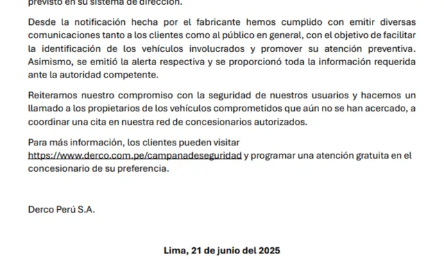  Respuesta de Derco ante el procedimiento sancionador de Indecopi.    