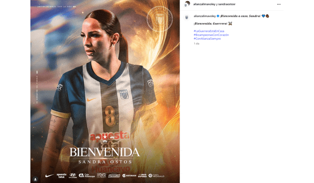 Alianza Lima le da la bienvenida a Sandra Ostos. Foto: alianzalimavoley<br><br> Alianza Lima le da la bienvenida a Sandra Ostos. Foto: alianzalimavoley<br><br>