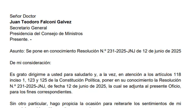 Documento enviado a la PCM. Documento enviado a la PCM.