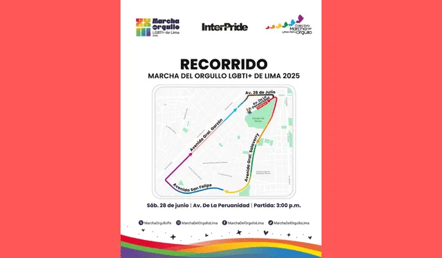 Recorrido oficial de la Marcha del Orgullo 2025. Foto: MarchaOrgulloPer en Instagram   