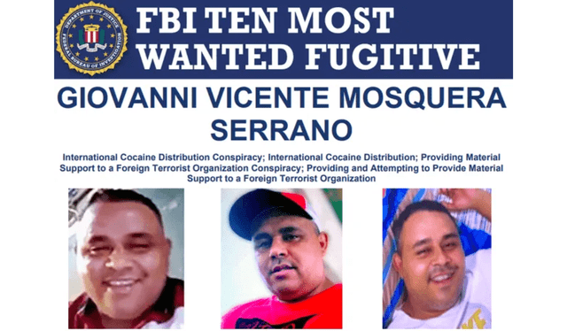 Giovanni Mosquera forma parte de una lista de los más buscados por el FBI. Foto: FBI Giovanni Mosquera forma parte de una lista de los más buscados por el FBI. Foto: FBI