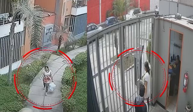 La joven se retira tranquilamente de la vivienda con la bolsa del dinero. La joven se retira tranquilamente de la vivienda con la bolsa del dinero.