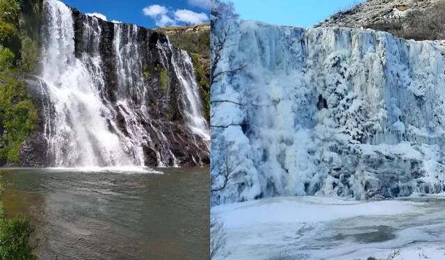 Antes y después de la Cascada de Opazo en Chubut, Argentina. Antes y después de la Cascada de Opazo en Chubut, Argentina.