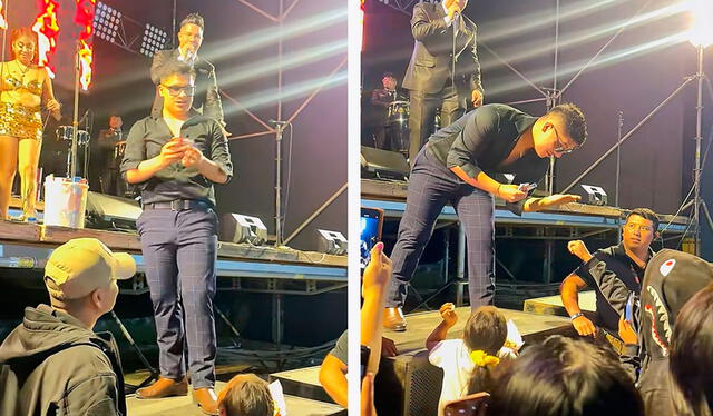  Chechito frenó su concierto durante unos minutos para poner se vender dulces de hombre con discapacidad visual. Foto: composición LR/ TikTok/ @chechitoyorquestaoficial   