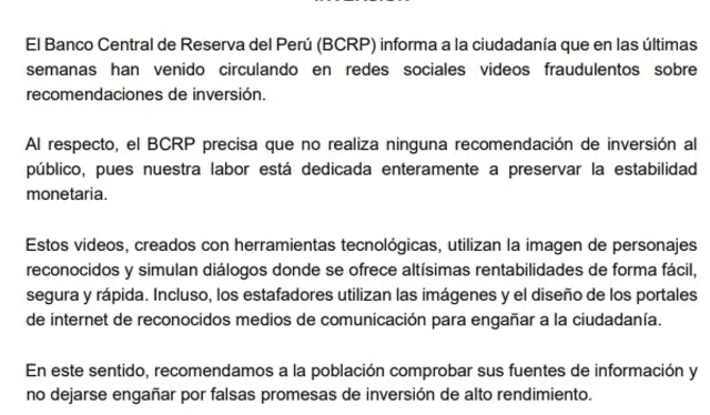 <em> Comunicado de la BCR.</em>   