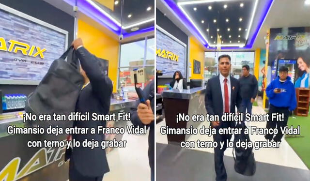 Franco Vidal acudió al gimnasio Matrix Club vestido con terno. Foto: composición LR/ TikTok / @francovidalismo27 Franco Vidal acudió al gimnasio Matrix Club vestido con terno. Foto: composición LR/ TikTok / @francovidalismo27