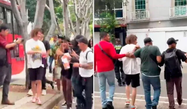Luisito Comunica tuvo que ser resguardado por policías para salir de la manifestación en México. Foto: composición LR/ TikTok Luisito Comunica tuvo que ser resguardado por policías para salir de la manifestación en México. Foto: composición LR/ TikTok