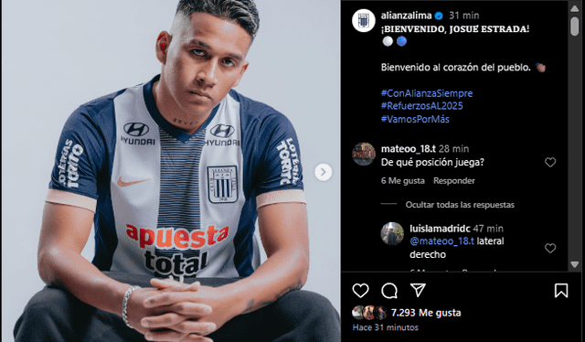 Josué Estrada llega a Alianza Lima Foto: Captura de Instagram Josué Estrada llega a Alianza Lima Foto: Captura de Instagram