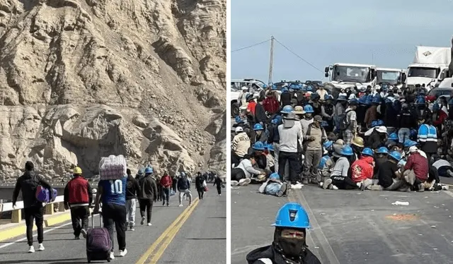  Continúan llegando mineros a Arequipa para el bloqueo de carreteras. Foto: Composición LR/ Facebook<br><br>    