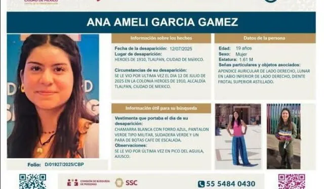  Ficha de búsqueda de Ana Ameli Garcia Gamez. Fuente: FGJCDMX    