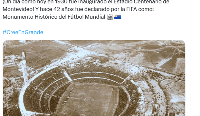 La felicitación de la Conmebol por los 95 años del estadio Centenario de Montevideo. Foto: cuenta de X - Conmebol La felicitación de la Conmebol por los 95 años del estadio Centenario de Montevideo. Foto: cuenta de X - Conmebol