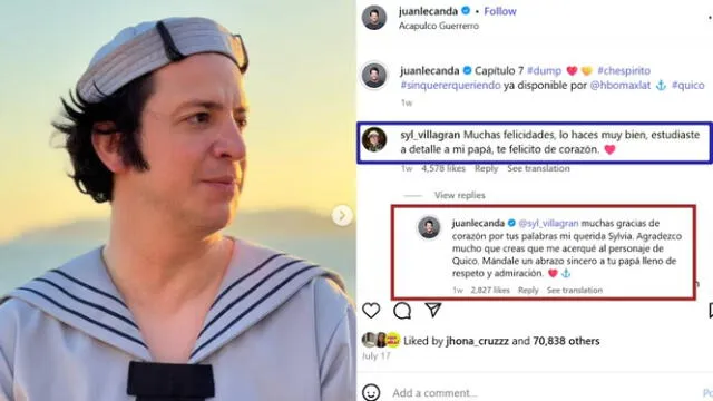  El comentario de Sylvia Villagrán sobre la interpretación del Juan Lecanda como Quico y Marcos Barragán. Foto: IG - Juan Lecanda   