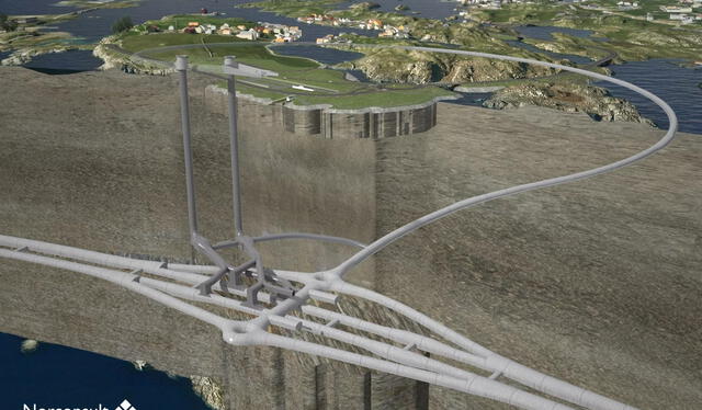 Sección transversal que muestra el sistema de rotondas en la roca bajo la isla de Kvitsøy. Foto: Administración Noruega de Carreteras Públicas Sección transversal que muestra el sistema de rotondas en la roca bajo la isla de Kvitsøy. Foto: Administración Noruega de Carreteras Públicas