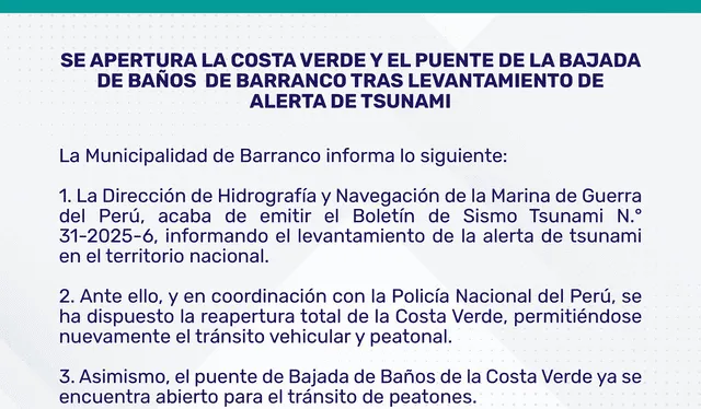 Comunicado de la municipalidad de Barranco. Foto: Facebook/Municipalidad de Barranco   