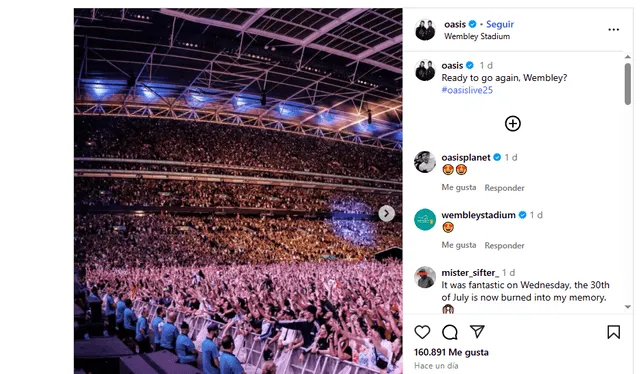 El último concierto de la banda británica en el Wembley Stadium generó mucha expectativa en sus fans. Foto: Oasis - IG   