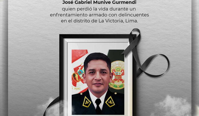 La PNP emitió un sentido mensaje respecto al fallecimiento del oficial José Gabriel Munive Gurmendi en La Victoria. Foto: PNP    