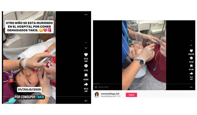 <em> Videos de anestesióloga rusa fue usado para la narrativa falsa de que los Takis causan la muerte. Foto: composición LR/capturas de pantalla</em>   
