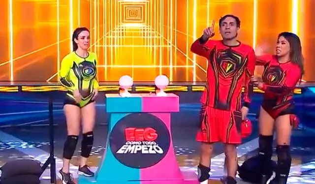  “Se va nuestro público por tu cara”, gritó Rosángela Espinoza a Gerardo Pe, lo que sorprendió hasta a los propios conductores de ‘Esto es Guerra’. Foto: composición LR/ Esto es Guerra / América TV   