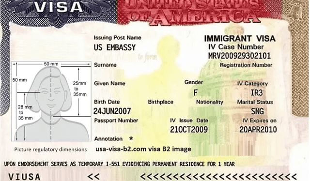  Visa turista B2 para Estados Unidos. Fuente: USCIS   