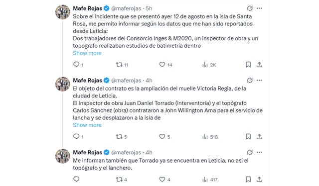 María Rojas publicó más detalles sobre la situación de los colombianos en su cuenta de X. Foto: Mafe Rojas-X María Rojas publicó más detalles sobre la situación de los colombianos en su cuenta de X. Foto: Mafe Rojas-X