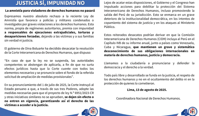  Pronunciamiento de la Coordinadora Nacional de Derechos Humanos   