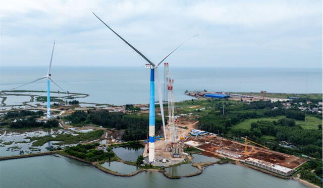 Construcción de la turbina eólica marina. Fuente: Mingyang Smart Energy Construcción de la turbina eólica marina. Fuente: Mingyang Smart Energy