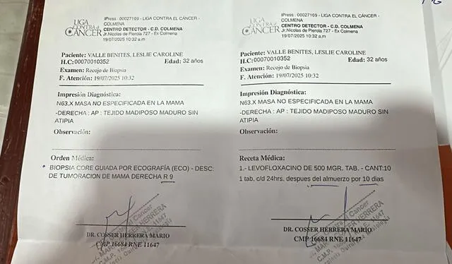  Citación de biopsia guiada tras fallo de la primera evaluación hecha el 4 de julio. Foto: LR   