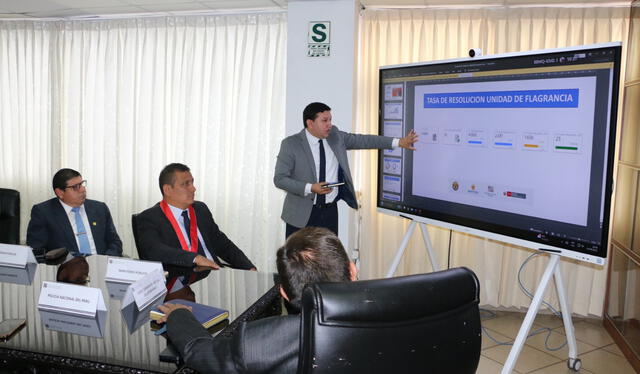 Durante la reunión, se presentaron estadísticas de la Unidad Piloto de Flagrancia de Jaén. Fuente: Difusión.   