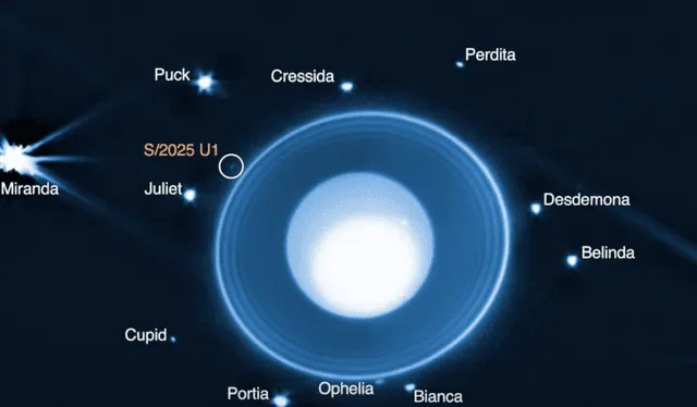 Nueva luna emerge en la órbita de Urano con apenas 10 kilómetros de diámetro. Foto: NASA Nueva luna emerge en la órbita de Urano con apenas 10 kilómetros de diámetro. Foto: NASA