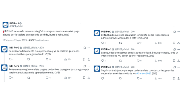  Descargo del INEI. Foto: INEI/ X<br><br>    