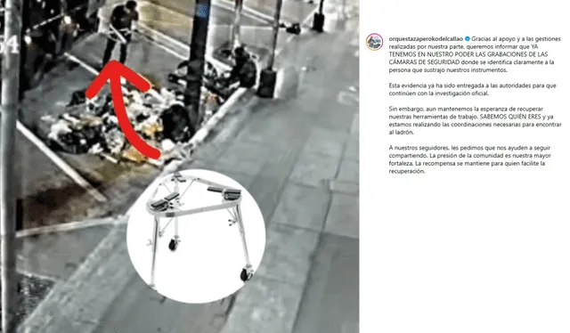  La orquesta se pronunció en sus redes y publicó el video de la cámara de vigilancia. Foto: Instagram/ orquestazaperokodelcallao<br><br>    