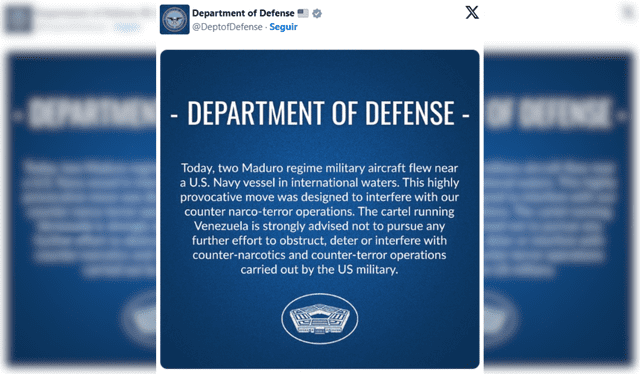  Comunicado del Departamento de Defensa de Estados Unidos tras muestra militar de Venezuela. Foto: X/DeptofDefense     