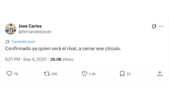 José Carlos Fernández dejó un 'picante' mensaje en su cuenta de X tras confirmación de Alianza Lima vs U. de Chile por la Copa Sudamericana. Foto: X de José Carlos Fernández   