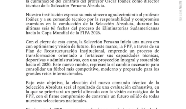  La Federación Peruana de Fútbol comunicó que Óscar Ibáñez dejó de ser el director técnico de la selección peruana. Foto: FPF   