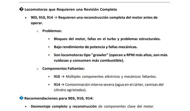 De 20 locomotoras, solo 14 podían utilizarse con reparaciones De 20 locomotoras, solo 14 podían utilizarse con reparaciones