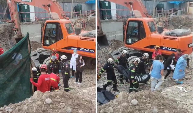  Recuperan cuerpos de obreros fallecidos tras derrumbe de muro de concreto en San Borja. Foto: Difusión   
